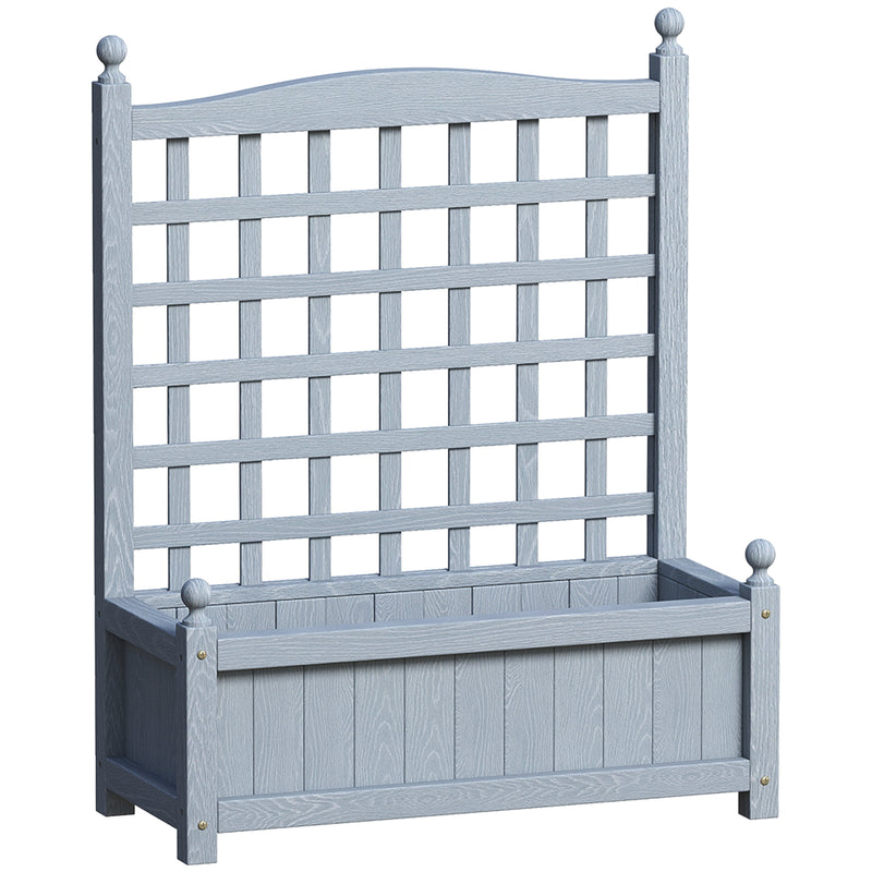 Wooden Raised Garden Planter With Trellis For Climbing Plants Indoor Outdoor Grey Outsunny
