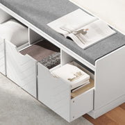 Shoe Storage Bench with Padded Seat and Three Drawers for Hallway Entryway White