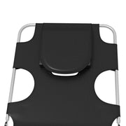 Foldable Sun Loungers Set of 2 with Reading Hole and Adjustable Backrest for Garden Black AOSOM