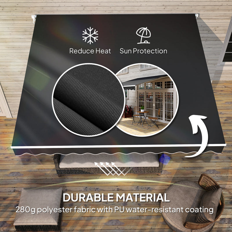 Black 3 x 2.5m Retractable Garden Awning Manual Canopy Sun Shade With Crank Handle by Outsunny