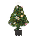 2ft green fibre optic tabletop Christmas tree in a black pot with a star topper and baubles