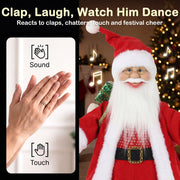 Sound and touch activation graphic beside the skiing Santa figure