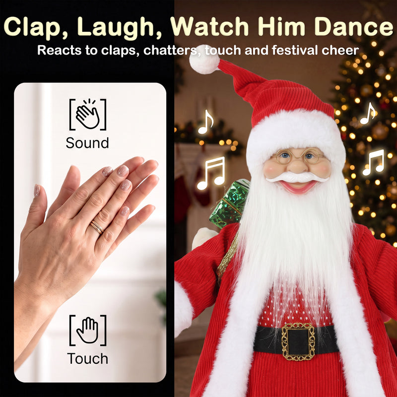 Sound and touch activation graphic beside the skiing Santa figure
