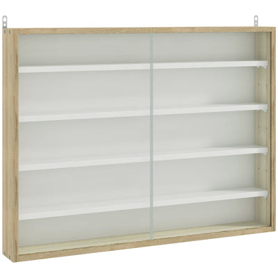 5 Tier Wall Display Cabinet with Glass Doors and Adjustable Shelves for Home Office Natural