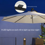 Beige 3m Cantilever Garden Parasol With Solar LED Lights For Shaded Outdoor Relaxing