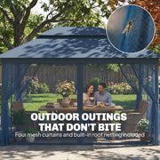 3x3m Metal Garden Gazebo with Curtains and Mesh Netting for Year Round Privacy and Shade, Dark Blue Outsunny