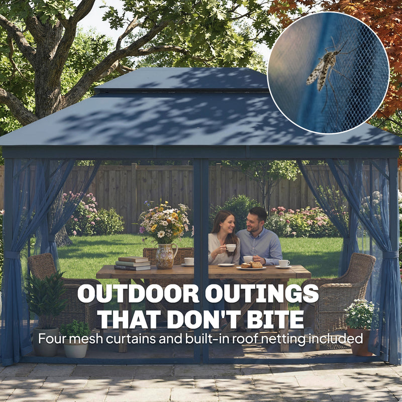 3x3m Metal Garden Gazebo with Curtains and Mesh Netting for Year Round Privacy and Shade, Dark Blue Outsunny
