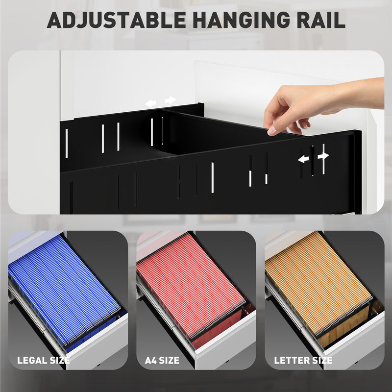 White 3 Drawer Steel Filing Cabinet with Lock and Wheels by Vinsetto