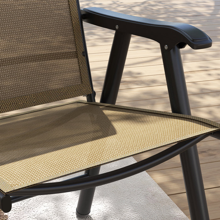 Set of 4 Foldable Metal Garden Chairs Light Brown Outdoor Dining Seats by Outsunny