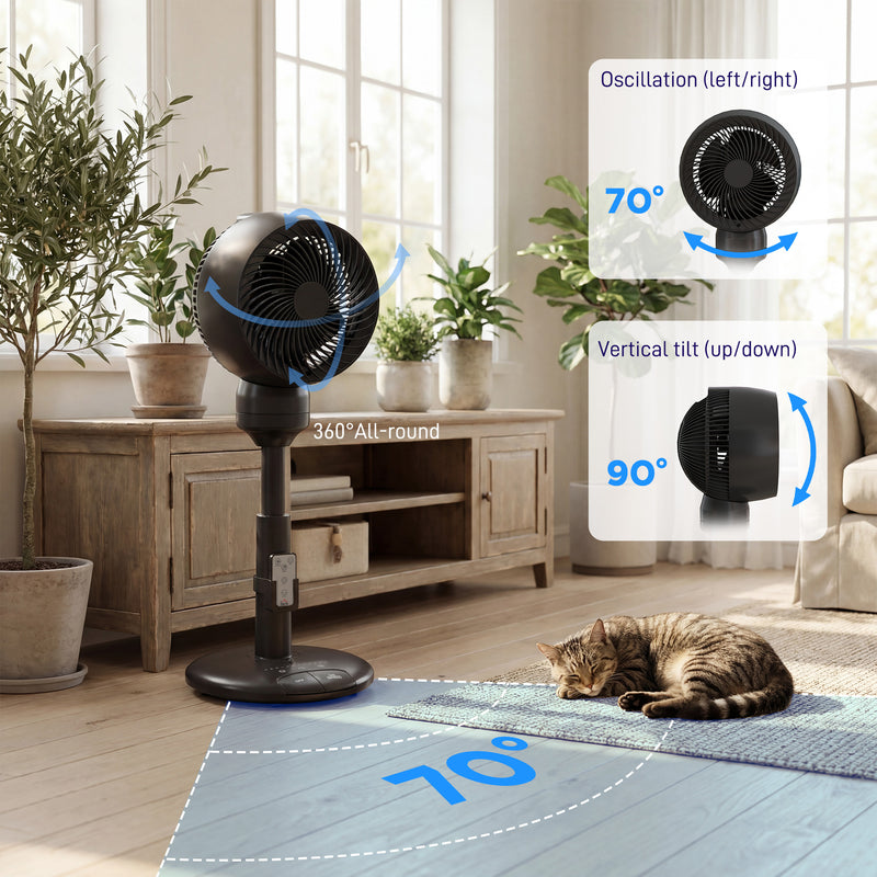 Electric Air Circulator Fan with Remote Control and Timer for Bedroom or Office Black AOSOM