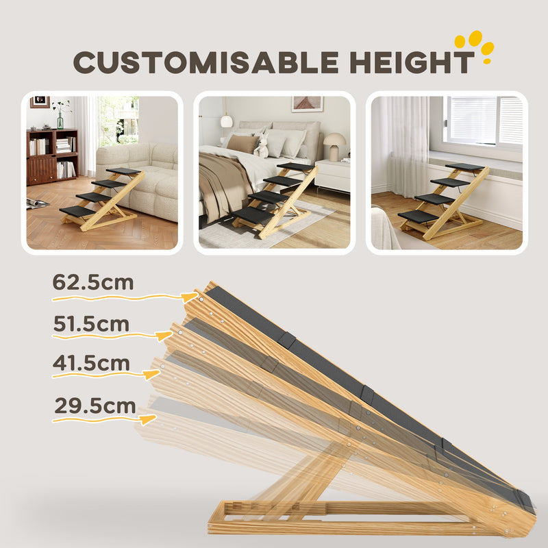 Adjustable 4 Step Dog Ramp For Large Dogs With Non Slip Folding Design For Bed Or Sofa Grey AOSOM