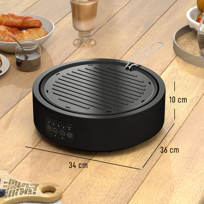 Electric Ceramic Hob with Grill Plate for All Pots 4 Heat Levels Portable 36cm Black AOSOM