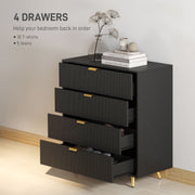 Black Four Drawer Elegant Bedside Table for Bedroom Storage by HOMCOM