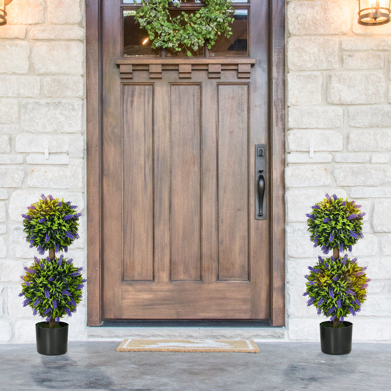 Set of 2 Artificial Lavender Topiary Trees with Pots for Indoor and Outdoor Use, Purple