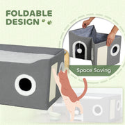 Foldable Indoor Cat House with Scratch Pad and Hanging Toy for Small Pets Grey