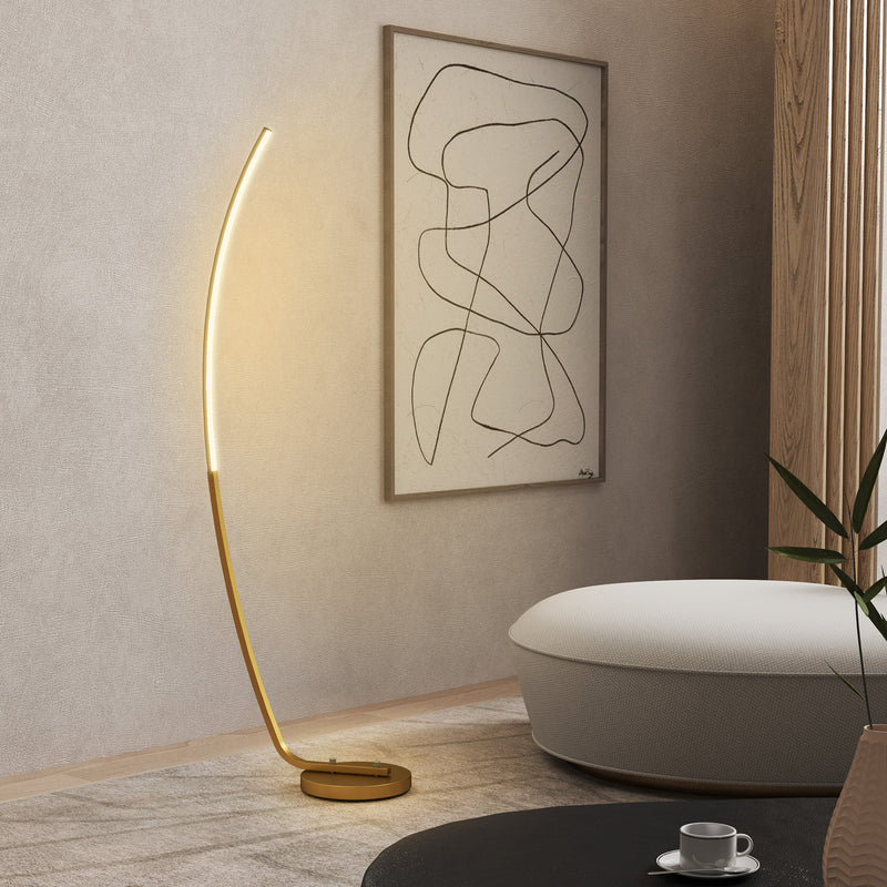 Modern 147cm Curved LED Floor Lamp Gold Tone by HOMCOM