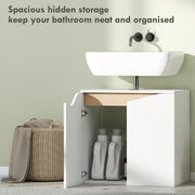 White Under Sink Bathroom Cabinet With Soft Close Doors Ideal For Pedestal Free Basins