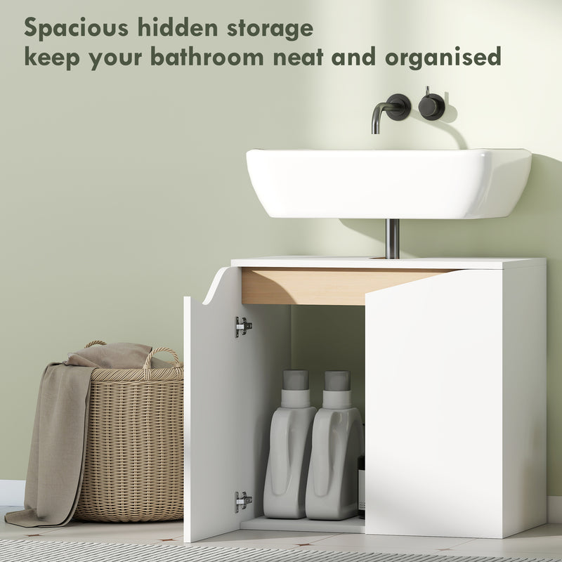 White Under Sink Bathroom Cabinet With Soft Close Doors Ideal For Pedestal Free Basins