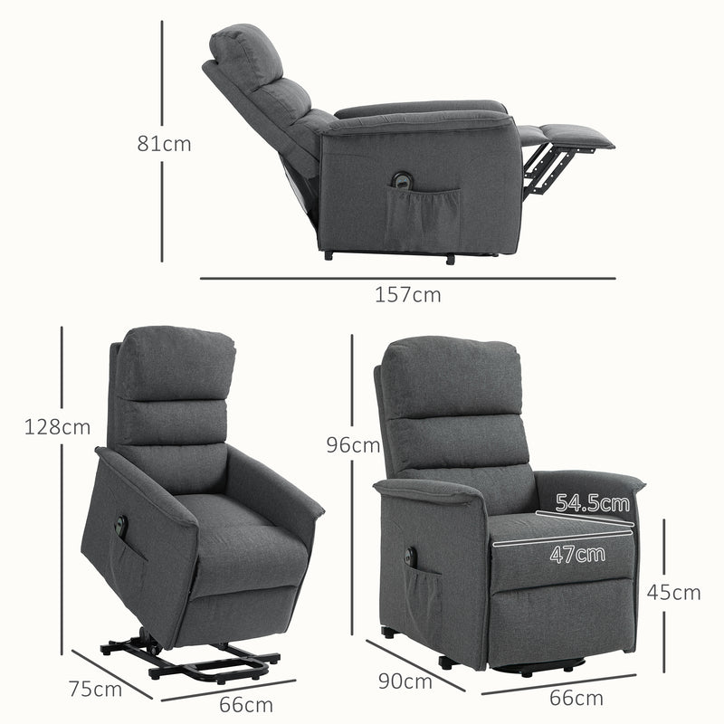 Electric Riser Recliner Armchair With Footrest And Remote For Relaxing Comfort Dark Grey