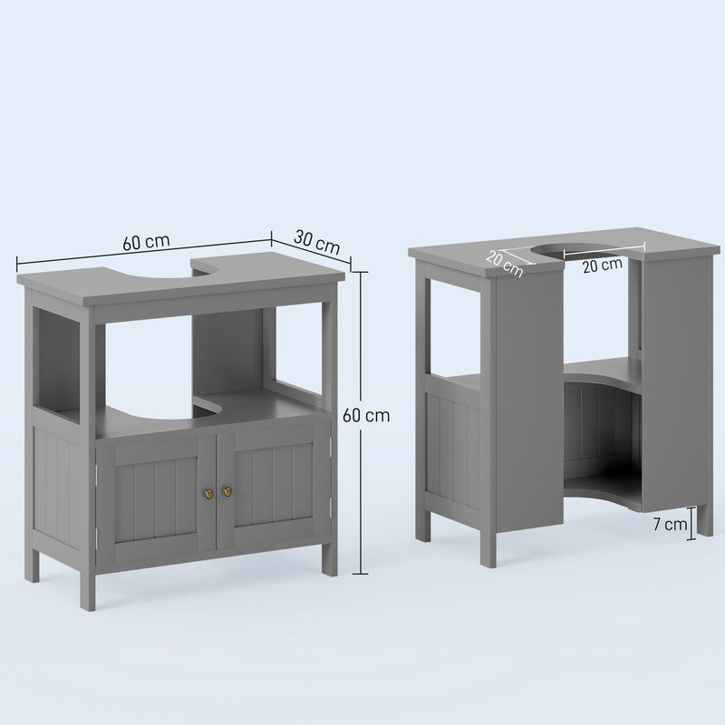 Under Sink Bathroom Cabinet with Double Doors and Shelves for Compact Storage Light Grey