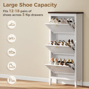 Slim Shoe Storage Cabinet for Narrow Hallways with 3 Flip Drawers and Adjustable Shelves White 60 x 26 x 134 cm Homcom