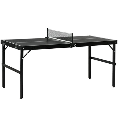 5ft Folding Table Tennis Set With Net Ideal For Indoor Or Outdoor Play Black AOSOM