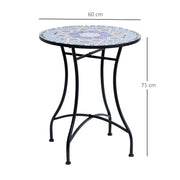 Small Round Mosaic Garden Side Table with 60cm Ceramic Top for Patio or Balcony