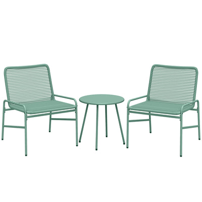 3-Piece Rattan Garden Bistro Set with 2 Chairs and Side Table — Green or Grey Outsunny