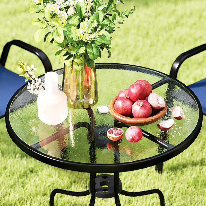 4 Seater Garden Furniture Set with Stackable Chairs and Easy Clean Round Glass Table for Outdoor Use Dark Blue Outsunny