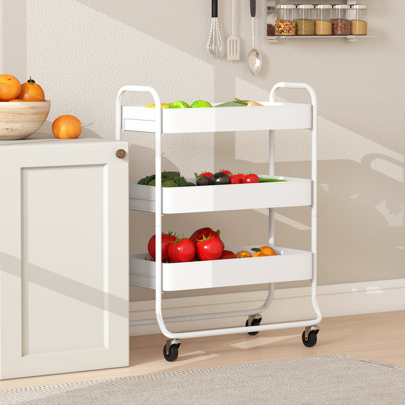 3 Tier Rolling Storage Trolley with Mesh Baskets Ideal for Kitchen or Bathroom White