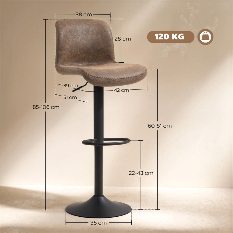 Adjustable Bar Stools Set of 2 for Comfortable Breakfast Seating Easy Clean Brown Black