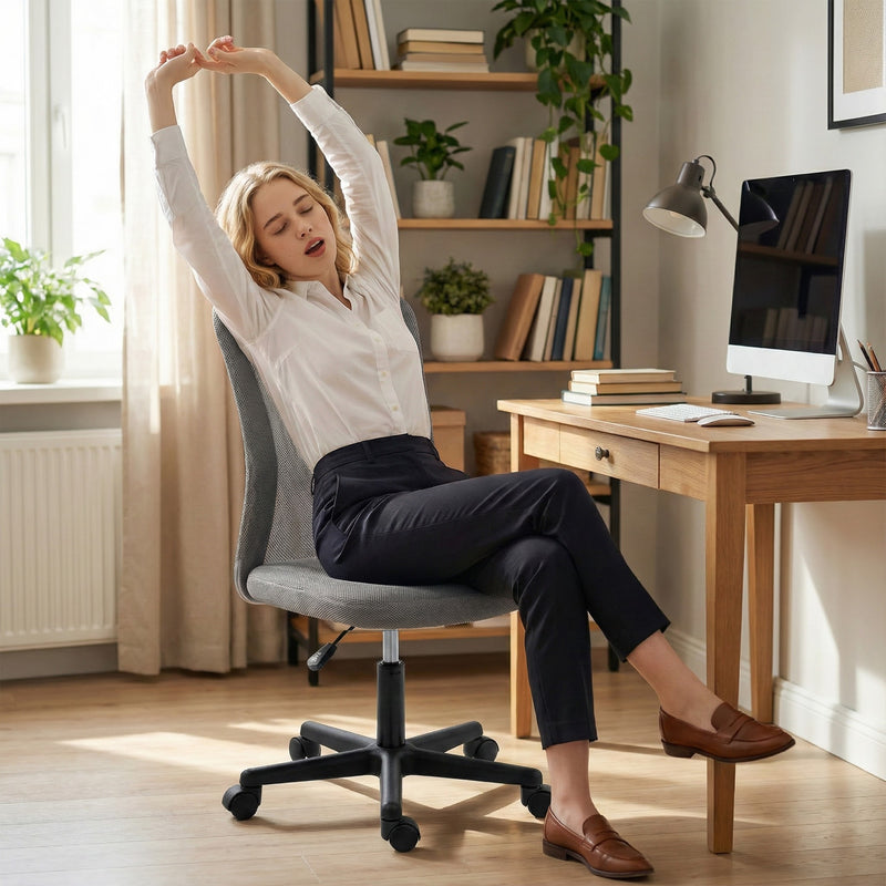 Office Chair for Small Home Office Spaces with Mesh Back and Adjustable Height Grey AOSOM