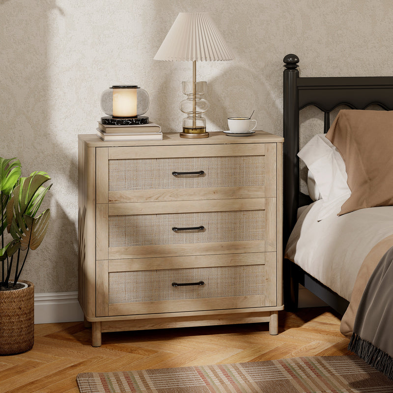 Wooden 3 Drawer Dresser For Bedroom or Living Room - Oak Finish - 76 x 35 x 76cm