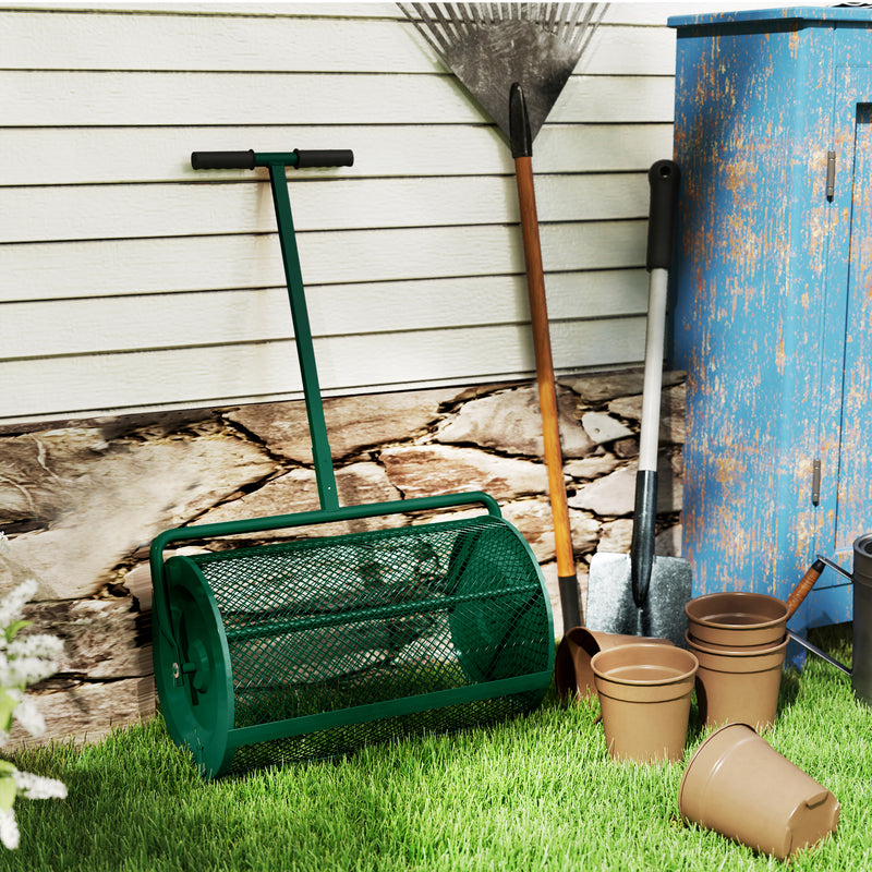 24 Inch Garden Compost Spreader With Adjustable Handle For Seeding And Mulching Green