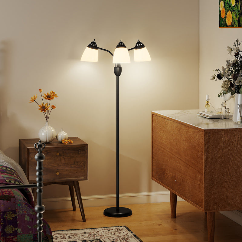 Arc Floor Lamp with 3 Adjustable Lights and Colour Temperature Control for Living Room, Black