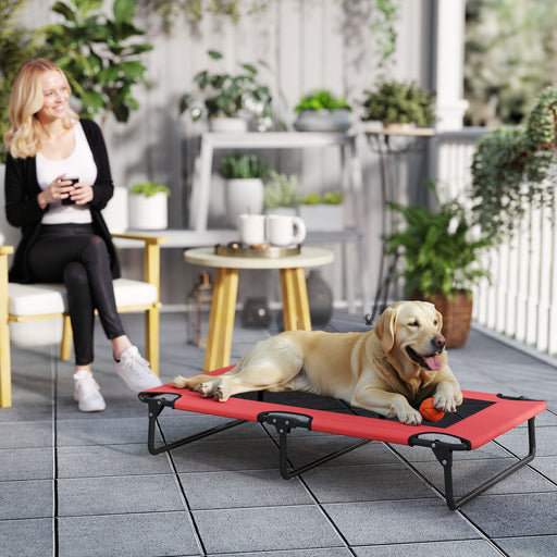 Red Portable Elevated Dog Bed With Breathable Mesh For Large Pets Indoor Or Outdoor Use