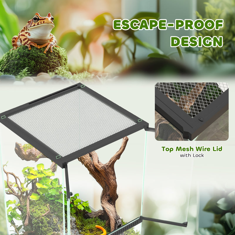 40L Reptile Vivarium Tank With Anti Escape Lid And Mesh Ventilation For Pets Black