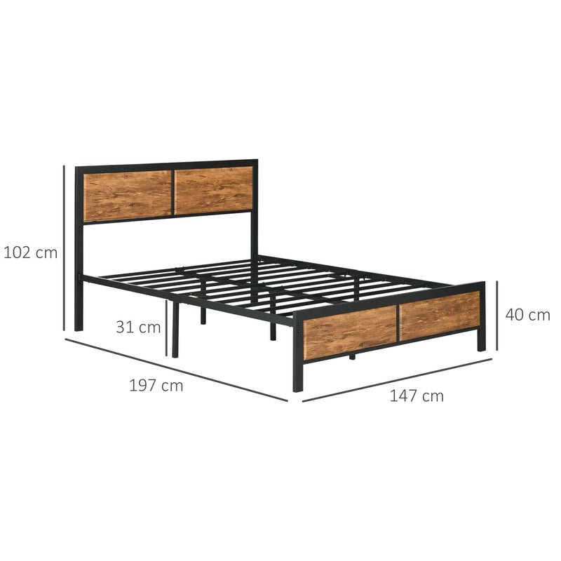 Industrial Double Bed Frame with Slatted Base and Storage Space Underneath Rustic Brown