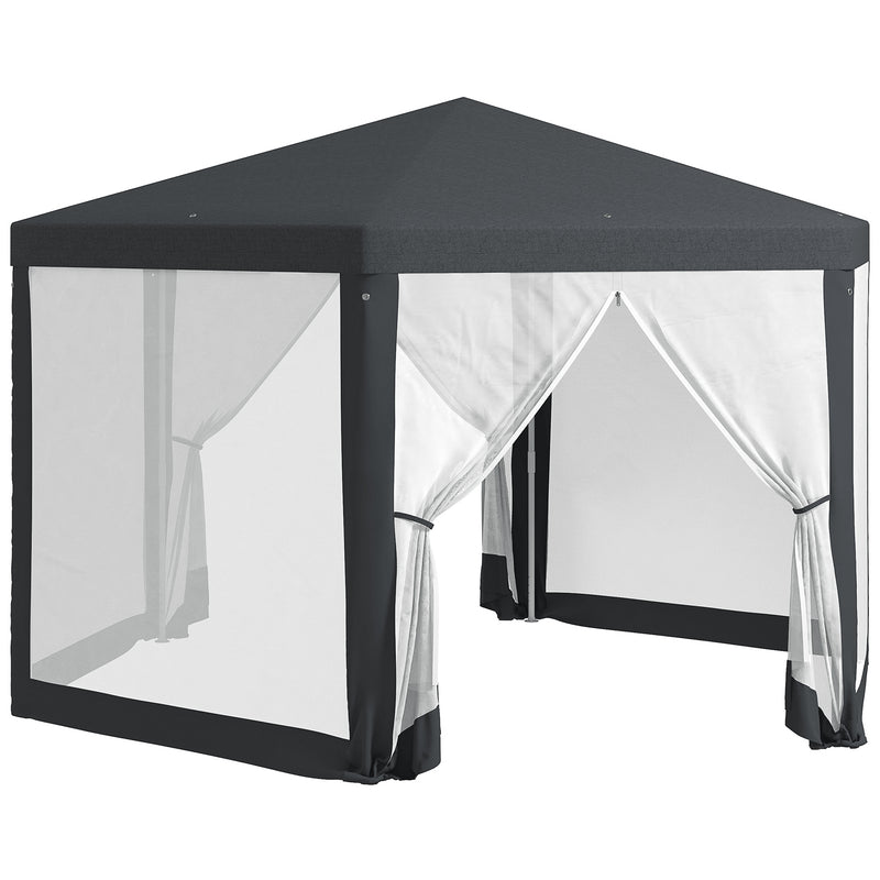 4M Hexagon Gazebo With Netting Dark Grey Outdoor Canopy Tent For Garden Events By Outsunny