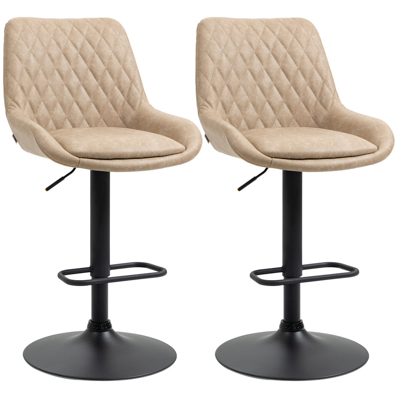 Adjustable Swivel Bar Stools Set of 2 with Backrest for Kitchen or Home Bar Light Khaki