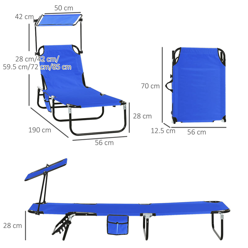Set of Two Blue Folding Sun Loungers with Adjustable Backs and Sun Canopies by Outsunny