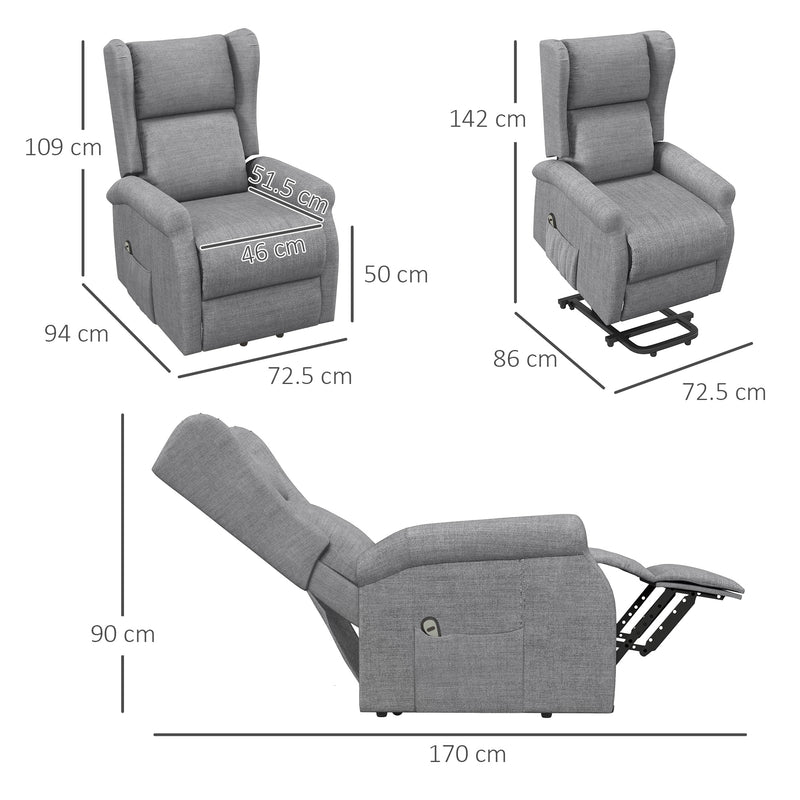 Electric Power Lift Recliner Armchair With Remote And Footrest For Elderly Comfort Grey
