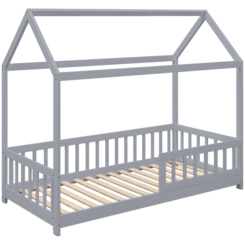 Toddler Bed with House Frame and Guard Rails for Safe and Cosy Sleep Grey