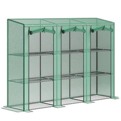 Tall 9 Shelf Mini Greenhouse For Plants And Seedlings With Zipped Cover Green AOSOM