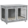 Dog Crate Side Table for Medium and Large Dogs with Cushioned Base and Lockable Doors Grey
