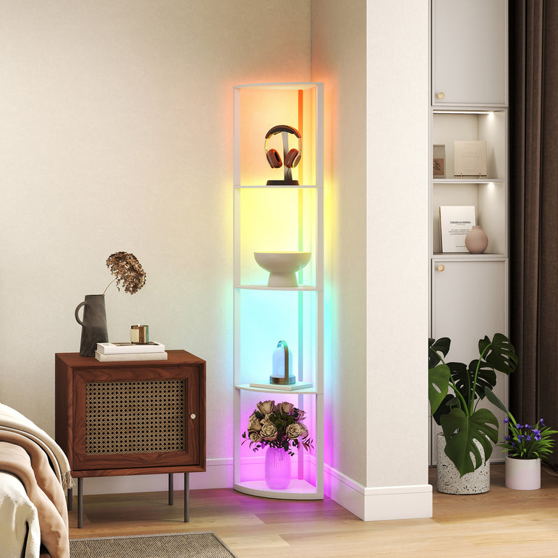 5 Tier LED Floor Lamp With Adjustable Shelves And Remote Control For Living Room White