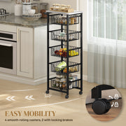 Mobile Kitchen Island with Five Storage Baskets and Lockable Wheels for Easy Movement Grey Black