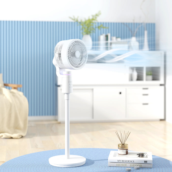 White Pedestal Air Circulation Fan with Oscillating Function and Adjustable Height by HOMCOM