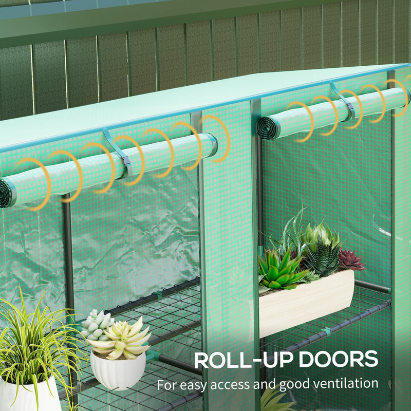 Three Tier Mini Greenhouse With Shelves For Outdoor Plant Growth Protection Green AOSOM