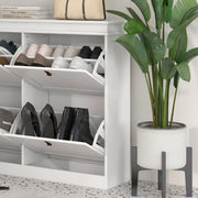 Shoe Storage Cabinet for Hallway Organisation with Four Drop-Down Compartments White AOSOM